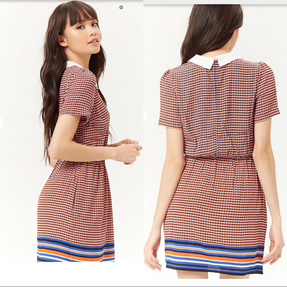 Multicolor Houndstooth Striped- Trim Dress - Picture 2 of 2